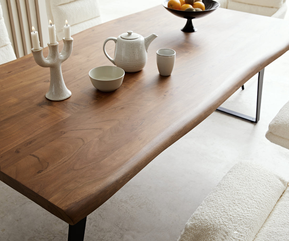 Dining Table Olympus Live-Edge 200x100cm Acacia Wood Brown Slanted Frame Black