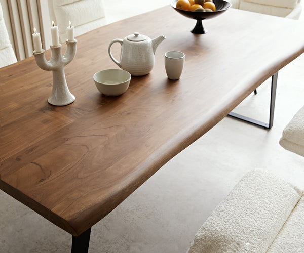 Dining Table Olympus Live-Edge 200x100cm Acacia Wood Brown Slanted Frame Black