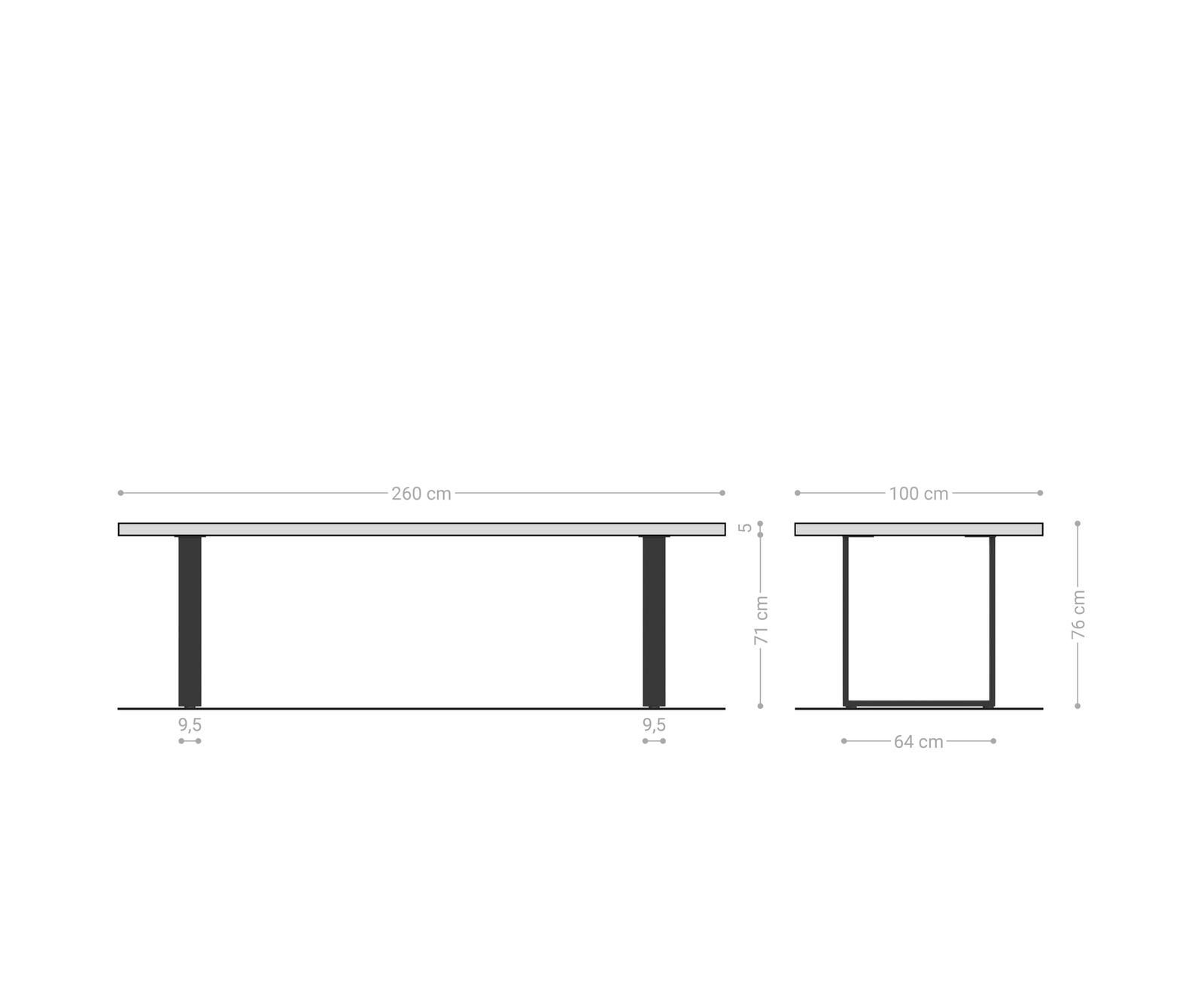 Dining Table Olympus Live Edge 260cm Acacia Wood Brown Square Frame Slim Steel 55mm Top