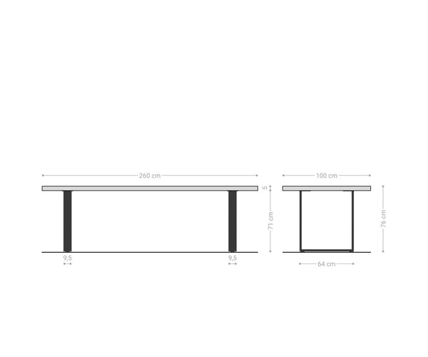 Dining Table Olympus Live Edge 260cm Acacia Wood Brown Square Frame Slim Steel 55mm Top