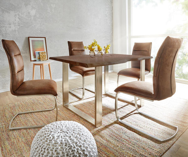 Dining Table Olympus Live Edge Acacia Wood Brown Square Frame Slim Steel 140-300cm