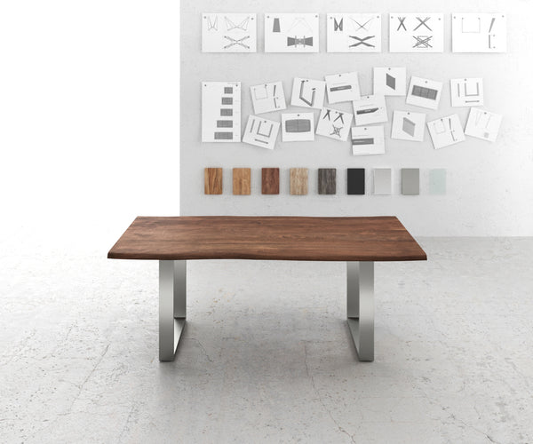 Dining Table Olympus Live Edge 200cm Acacia Wood Brown Square Frame Slim Steel 35mm Top