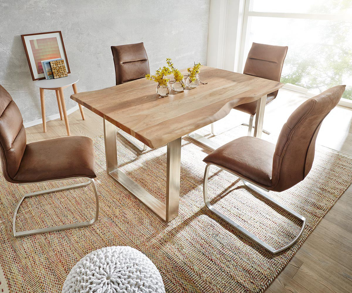 Dining Table Olympus Live Edge Acacia Wood Natural Square Frame Slim Steel 140-300cm