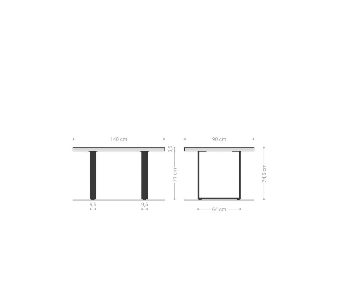 Dining Table Olympus Live Edge 140cm Acacia Wood Natural Square Frame Slim Steel 35mm Top