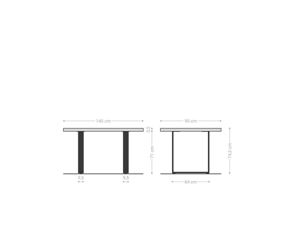 Dining Table Olympus Live Edge 140cm Acacia Wood Natural Square Frame Slim Steel 35mm Top