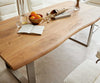 Dining Table Olympus Live Edge 200cm Acacia Wood Natural Square Frame Slim Steel 35mm Top