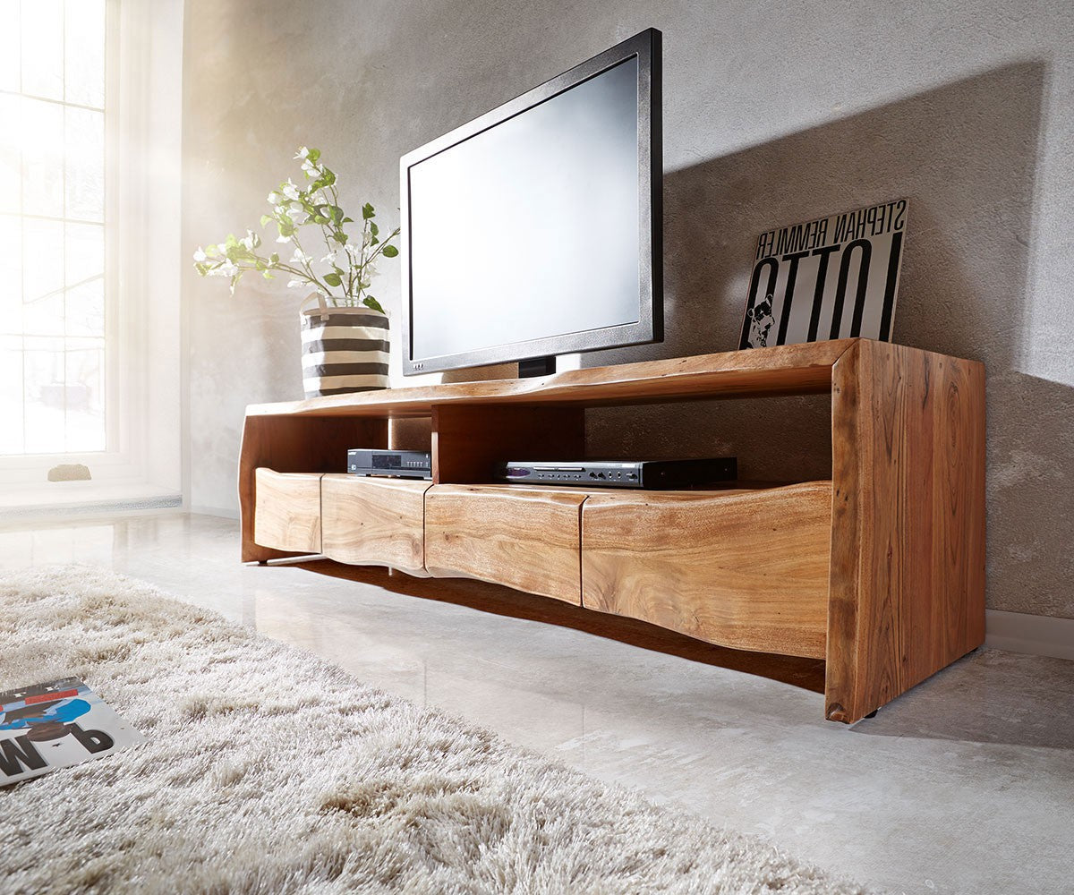 Olympus Live-Edge TV Stand - 145-230 cm acacia wood with natural live edge design.