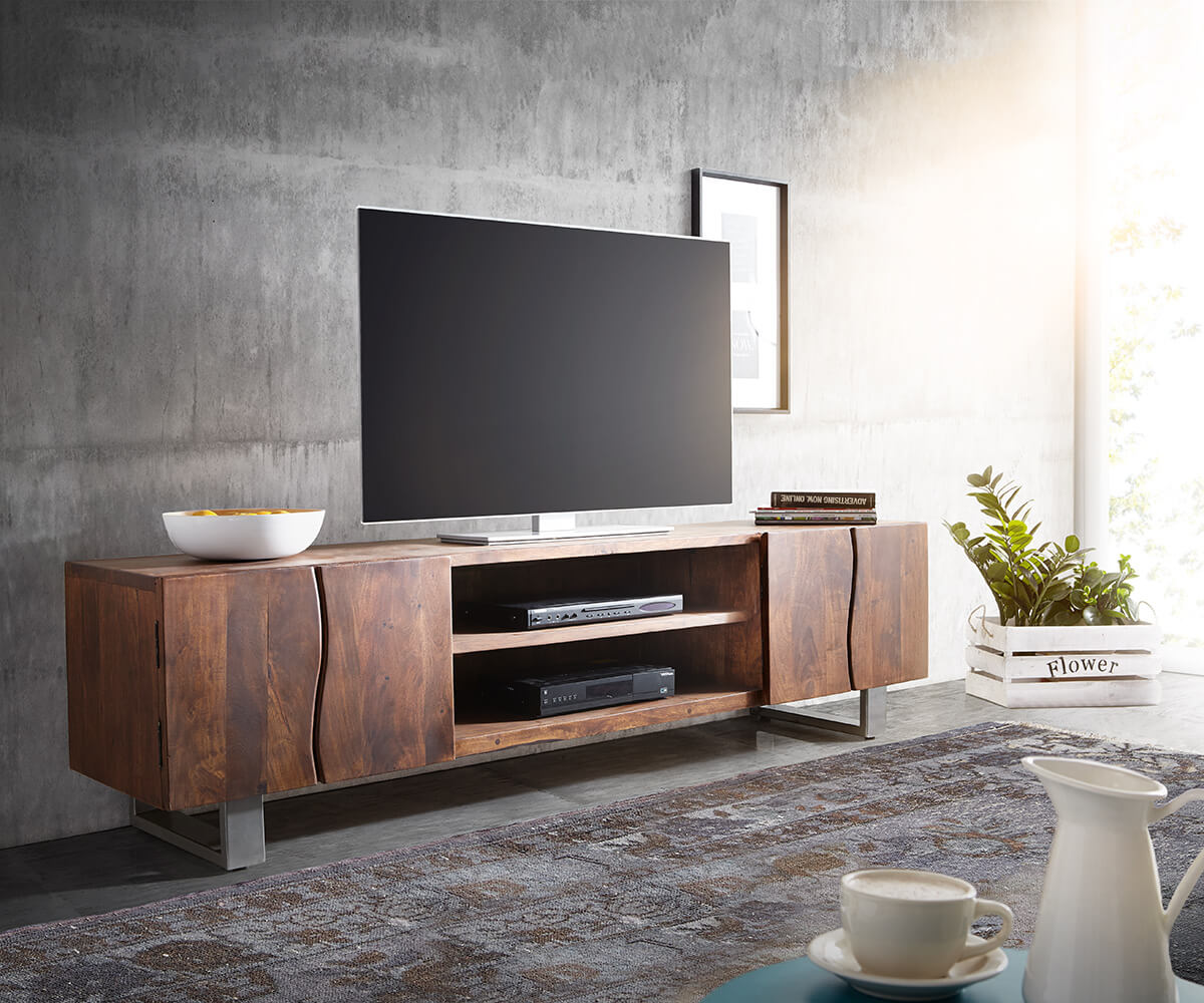 TV Stand Olympus Classic Live-Edge 200cm 2 Compartments Acacia Wood Brown