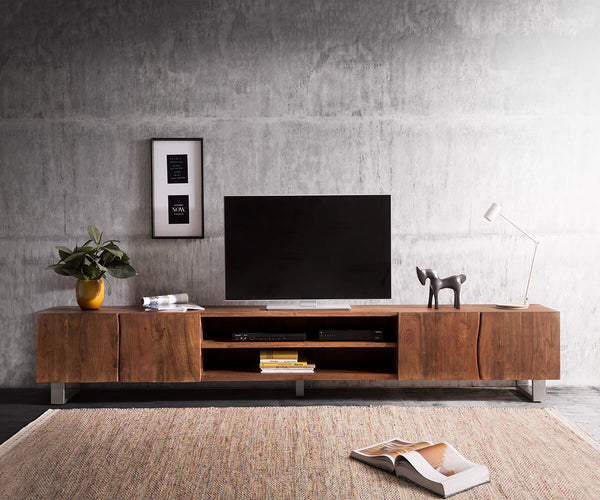 TV Stand Olympus Live-Edge 200-300 cm 2 Compartments Acacia Wood Brown