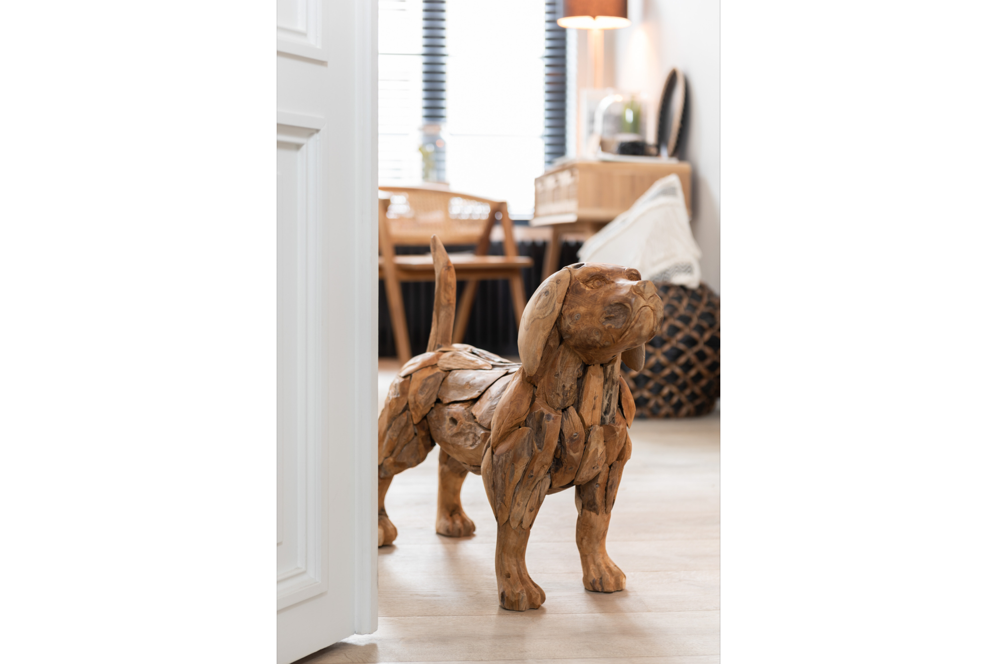 Decorative Sculpture Dog Pieces Teak Wood Natural 70cm