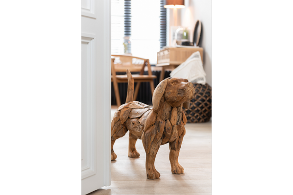 Decorative Sculpture Dog Pieces Teak Wood Natural 70cm