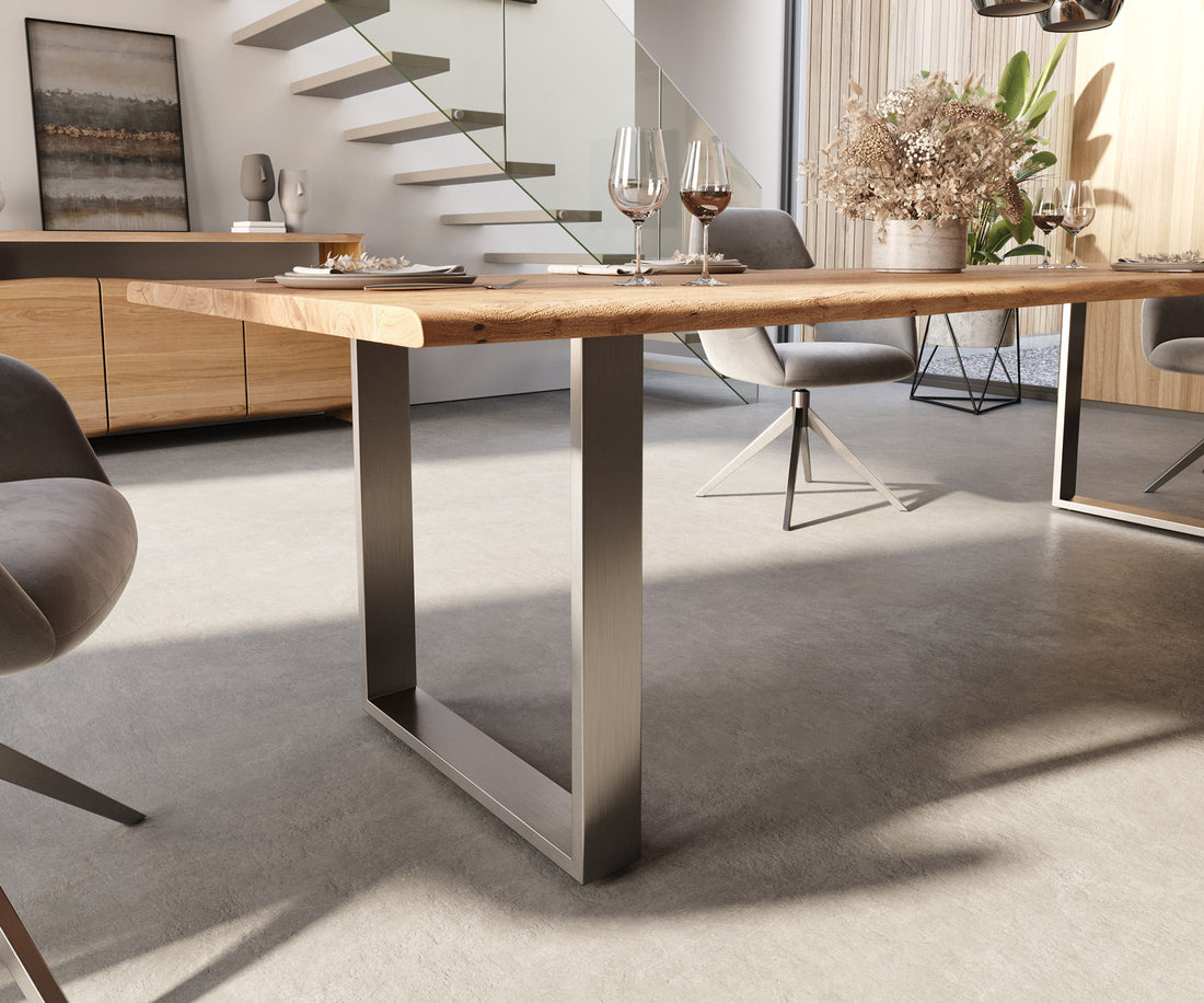 Dining Table Olympus Live Edge 300cm Acacia Wood Natural Square Frame Slim Steel 35mm Top