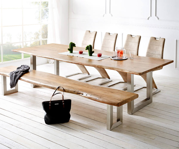 Dining Table Olympus Live Edge Acacia Wood Natural Square Frame Steel 140-300cm