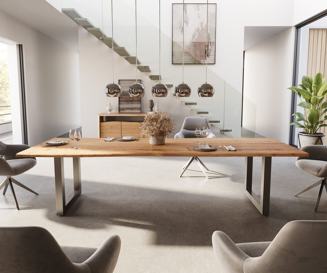 Dining Table Olympus Live Edge 300cm Acacia Wood Natural Square Frame Steel 35mm Top