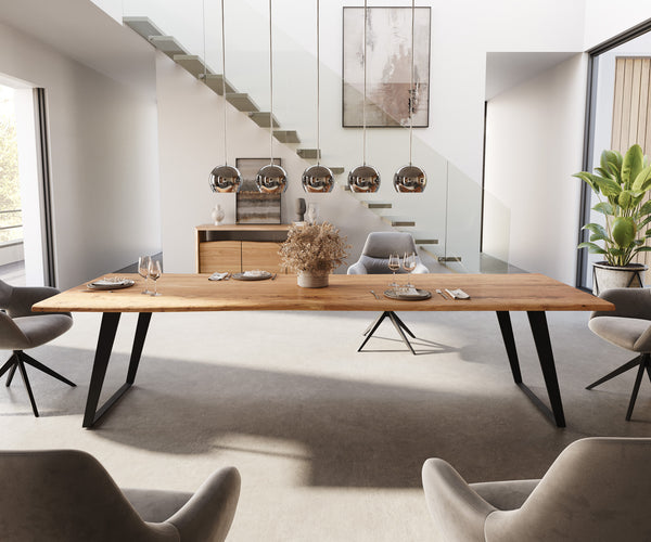 Dining Table Olympus Live Edge 300cm Acacia Wood Natural Slanted Frame Black 35mm Top