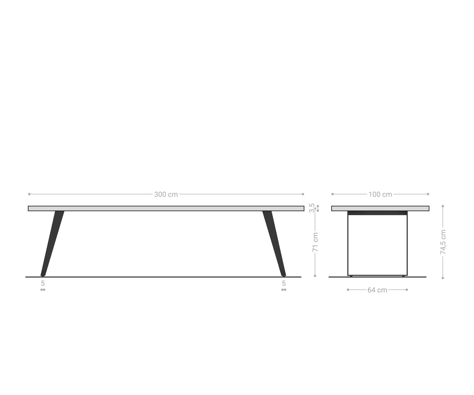 Dining Table Olympus Live Edge 300cm Acacia Wood Natural Slanted Frame Black 35mm Top