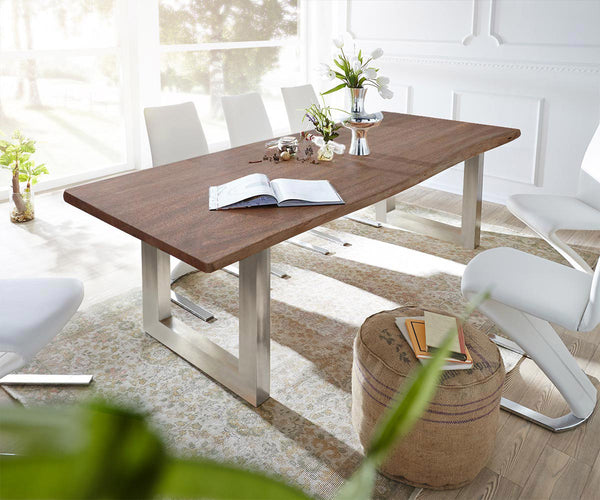 Dining Table Olympus Live Edge Acacia Wood Brown Square Frame Steel 140-300cm