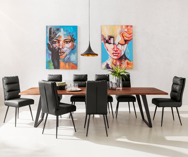 Dining Table Olympus Live Edge 300cm Acacia Wood Brown Slanted Frame Black 35mm Top