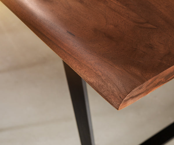 Dining Table Olympus Live Edge 300cm Acacia Wood Brown Slanted Frame Black 35mm Top