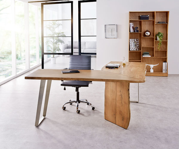 Desk Olympus Live-Edge 170X170 Natural Acacia Wood Frame Silver