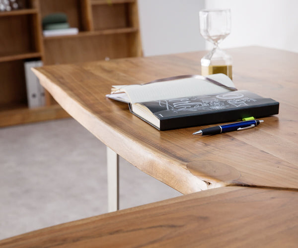 Desk Olympus Live-Edge 170x170cm Natural Acacia Wood Frame Silver