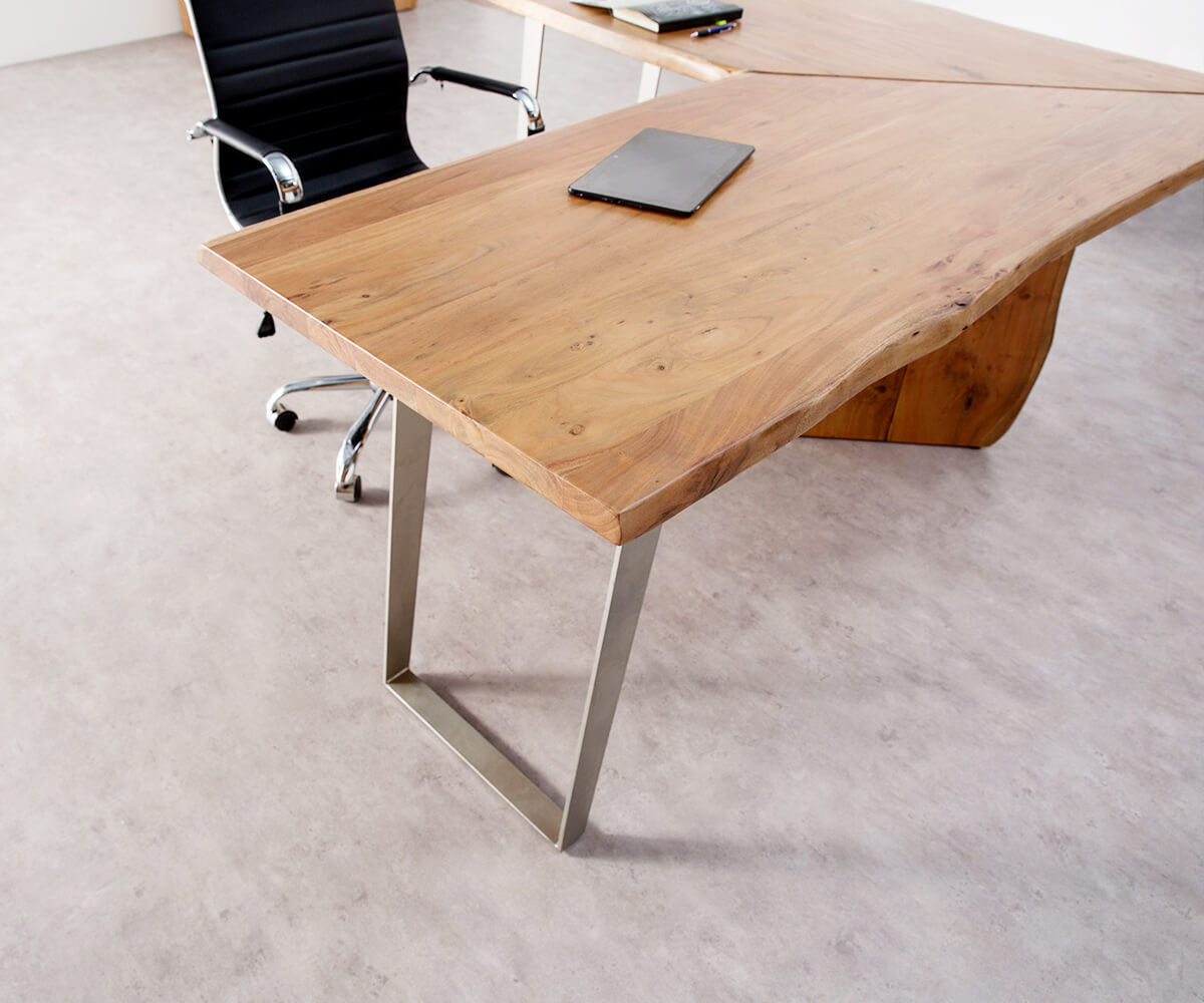 Desk Olympus Live-Edge 170x170cm Natural Acacia Wood Frame Silver