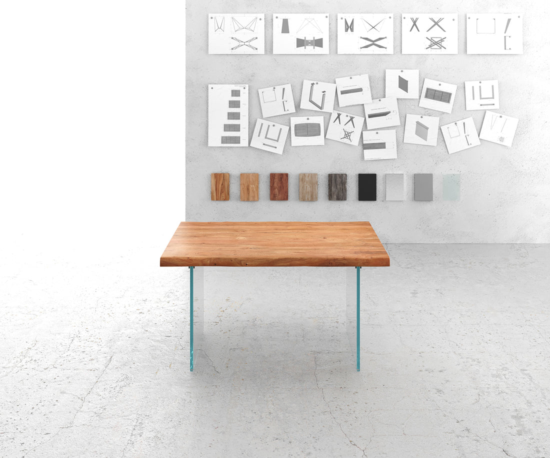 Dining Table Olympus Live Edge 140cm Acacia Wood Natural Glass Frame 55mm Top