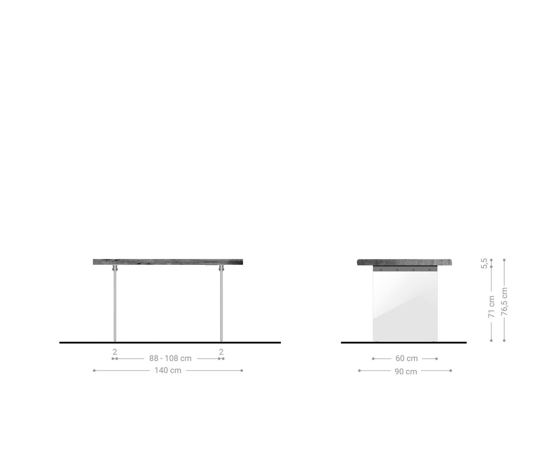 Dining Table Olympus Live Edge 140cm Acacia Wood Natural Glass Frame 55mm Top