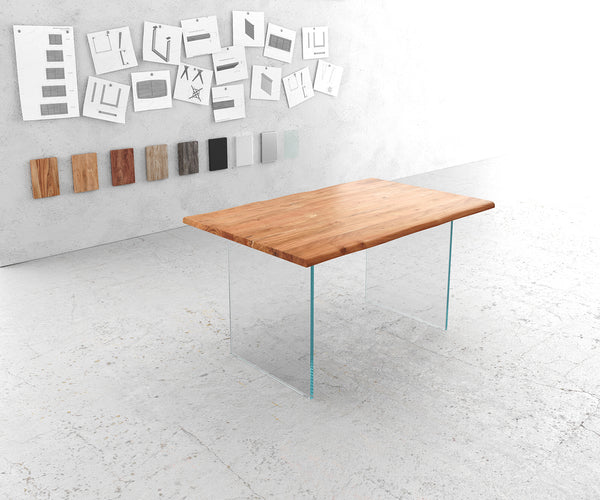 Dining Table Olympus Live Edge Acacia Wood Natural Glass Frame 140-300cm