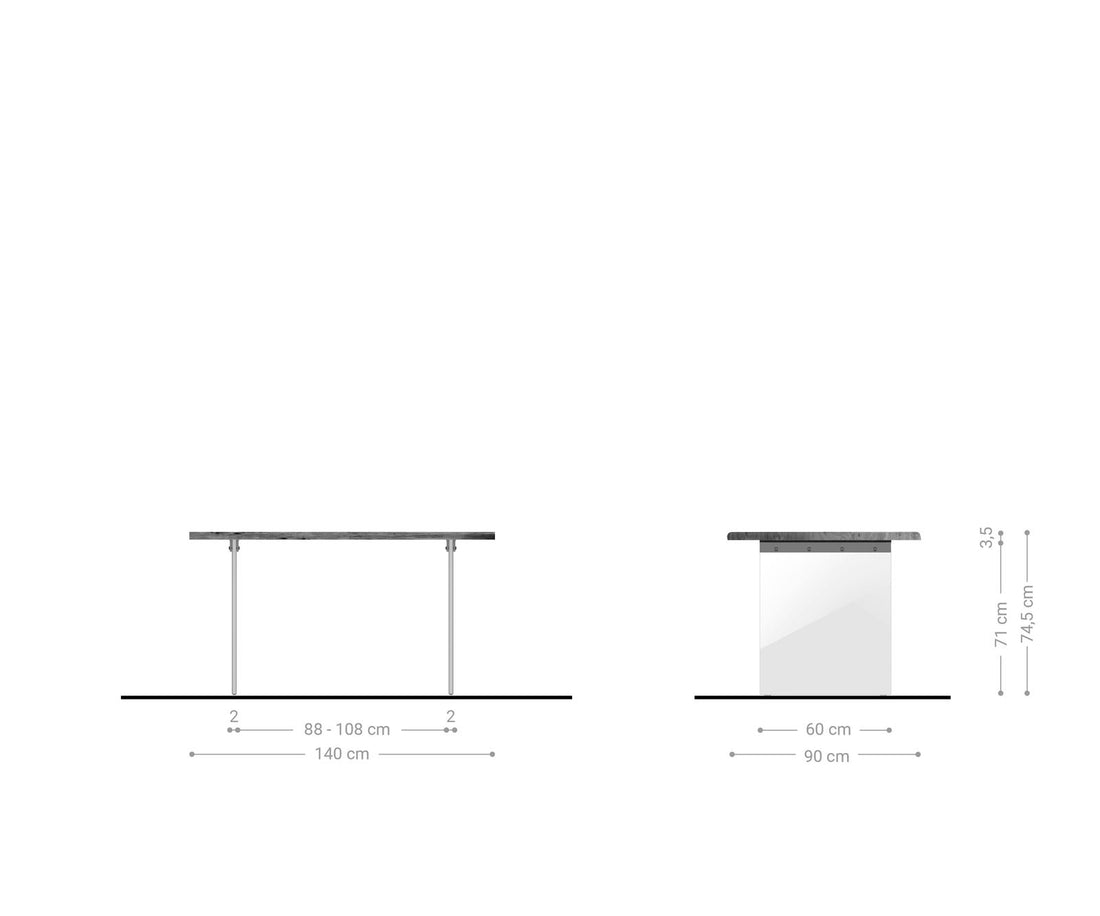 Dining Table Olympus Live Edge 140cm Acacia Wood Natural Glass Frame 35mm Top