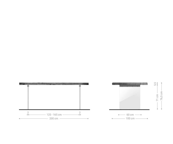 Dining Table Olympus Live Edge 200cm Acacia Wood Natural Glass Frame 55mm Top