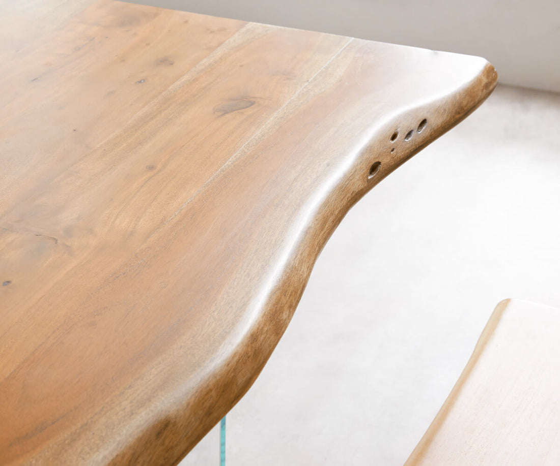 Dining Table Olympus Live-Edge 200x100cm Acacia Wood Natural Glass Frame