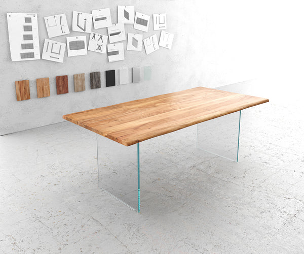 Dining Table Olympus Live-Edge 200x100cm Acacia Wood Natural Glass Frame