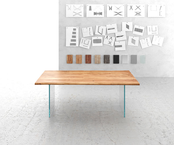 Dining Table Olympus Live-Edge 200x100cm Acacia Wood Natural Glass Frame