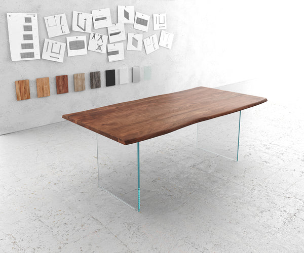 Dining Table Olympus Live-Edge 200x100cm Acacia Wood Brown Glass Frame
