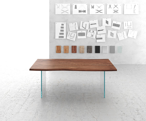 Dining Table Olympus Live-Edge 200x100cm Acacia Wood Brown Glass Frame