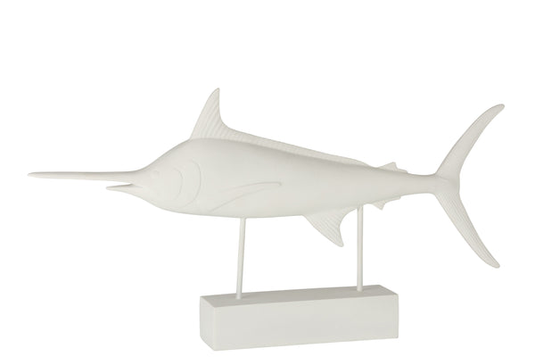 White swordfish figurine on a stand, coastal decor for modern interiors