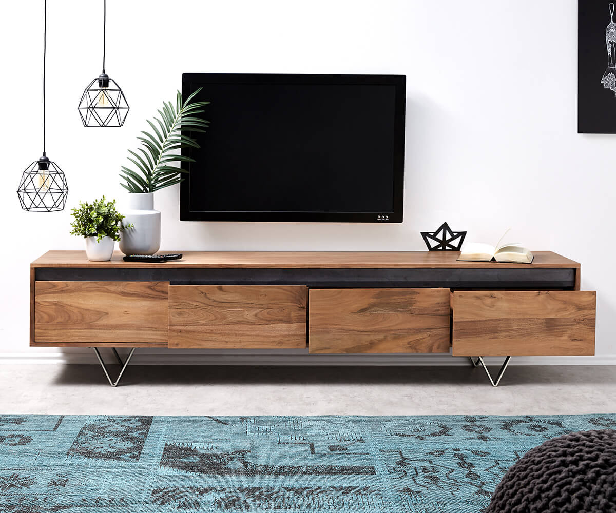 TV Stand Stonegrace 200cm Acacia Wood Natural Slate