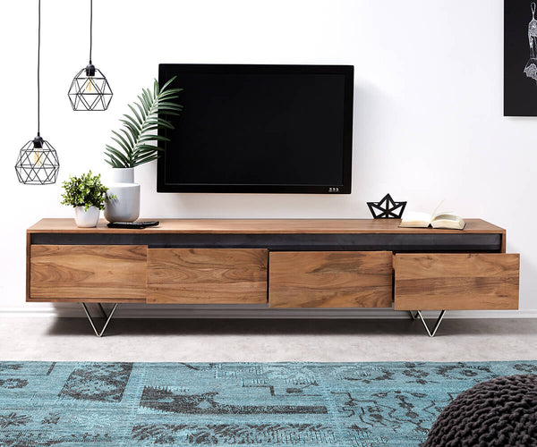 TV Stand Stonegrace 200cm Acacia Wood Natural Slate