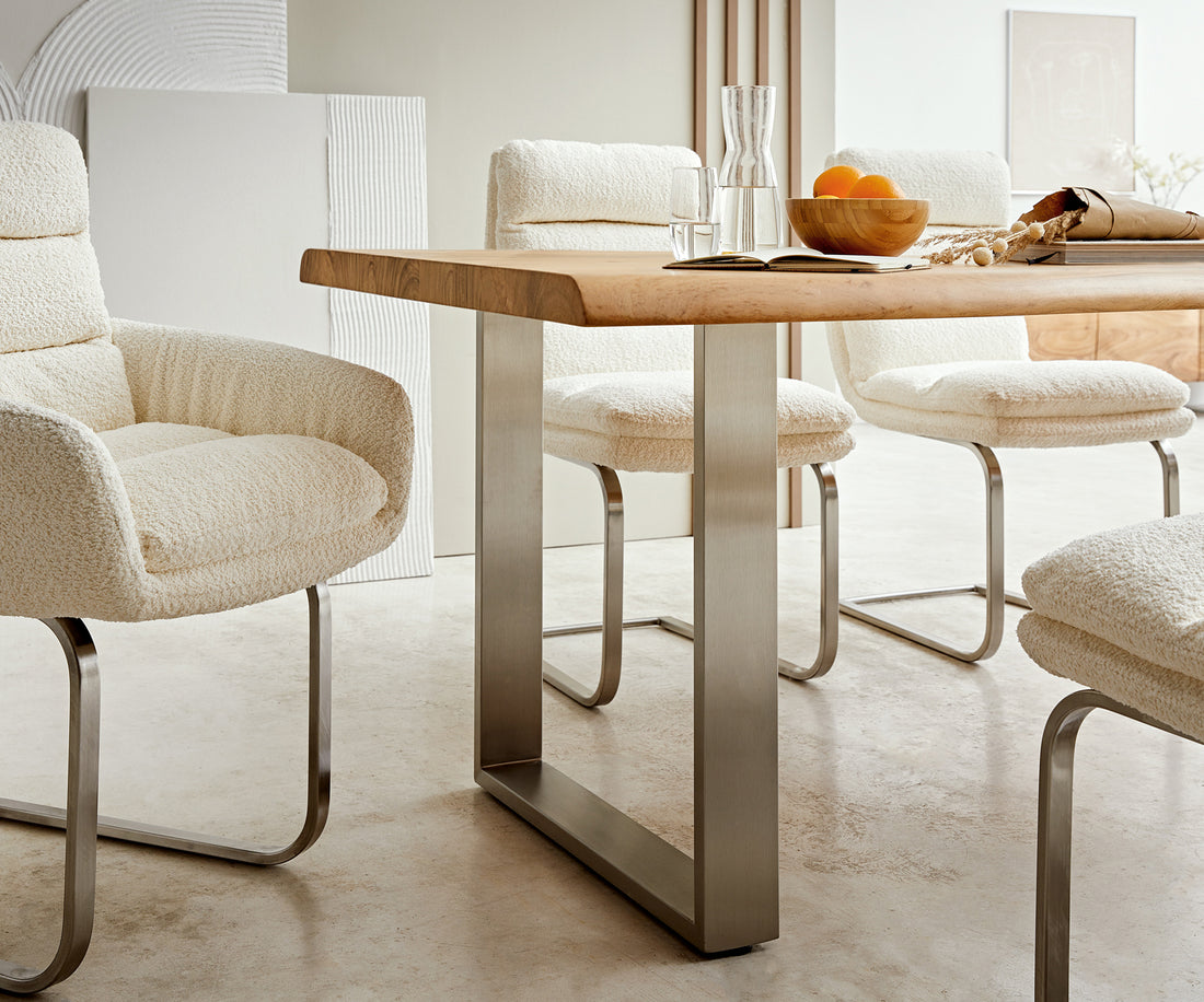 Dining Table Olympus Live Edge 180cm Acacia Wood Natural Square Frame Slim Steel 55mm Top