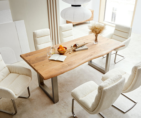 Dining Table Olympus Live Edge 180cm Acacia Wood Natural Square Frame Steel 55mm Top