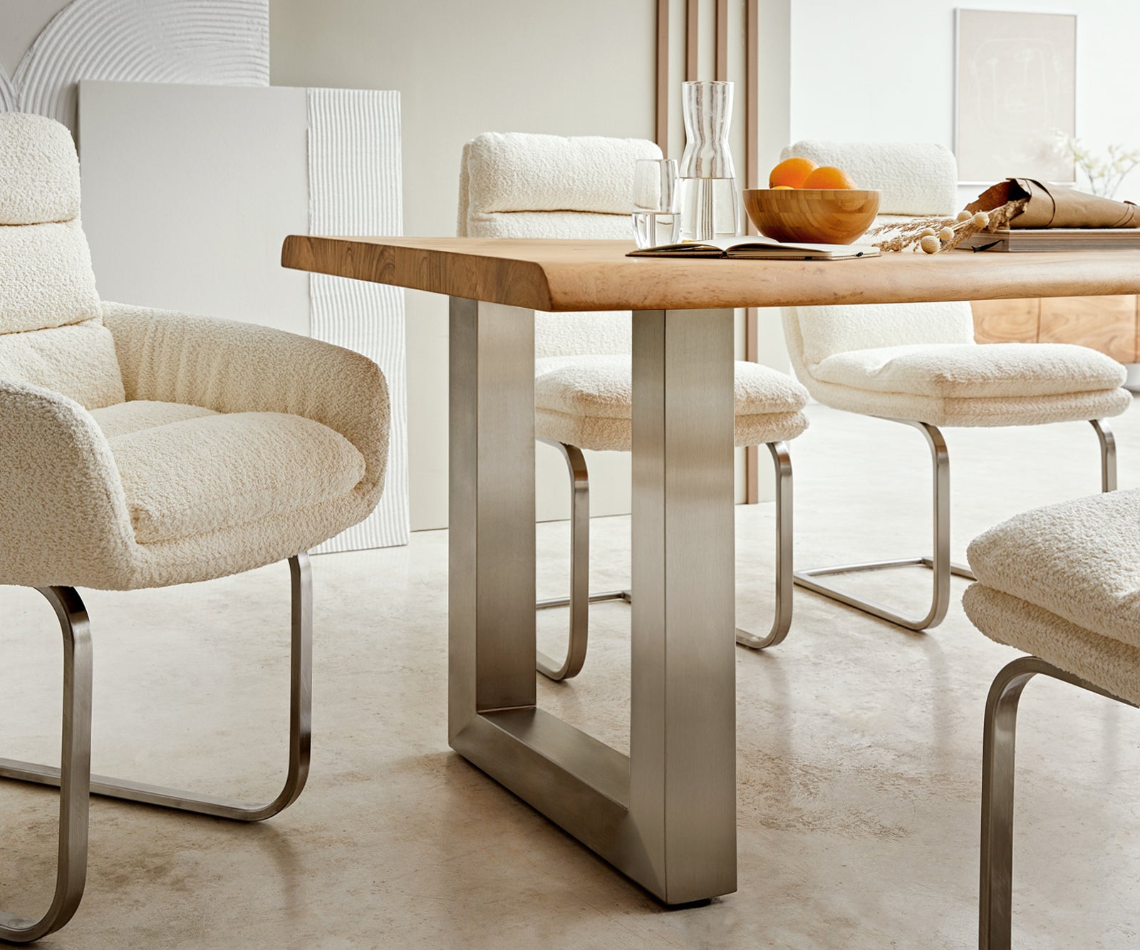 Dining Table Olympus Live Edge 180cm Acacia Wood Natural Square Frame Steel 55mm Top