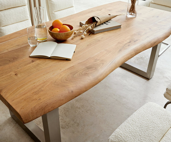 Dining Table Olympus Live Edge 180cm Acacia Wood Natural Square Frame Steel 55mm Top