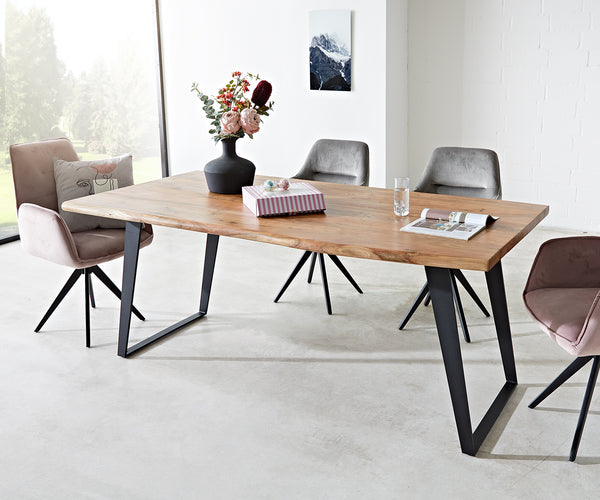 Dining Table Olympus Live Edge 180cm Acacia Wood Natural Slanted Frame Black 55mm Top