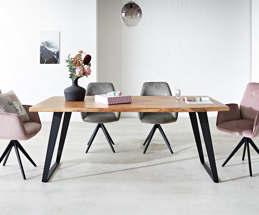 Dining Table Olympus Live Edge 180cm Acacia Wood Natural Slanted Frame Black 55mm Top