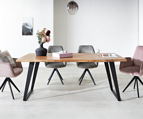 Dining Table Olympus Live Edge 180cm Acacia Wood Natural Slanted Frame Black 55mm Top