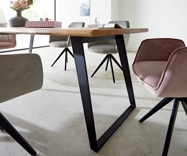 Dining Table Olympus Live Edge 180cm Acacia Wood Natural Slanted Frame Black 55mm Top