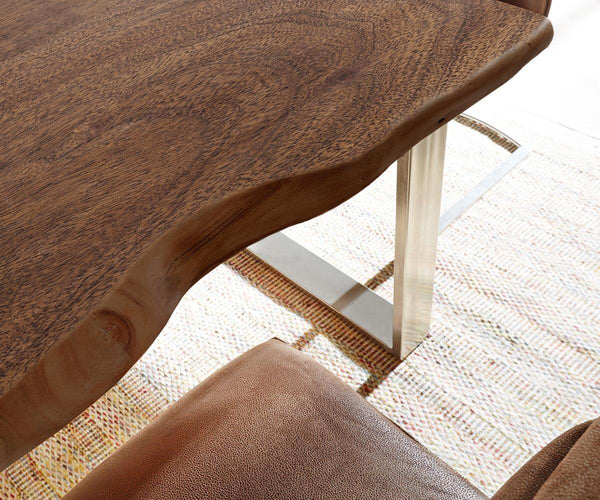 Dining Table Olympus Live Edge 180cm Acacia Wood Brown Square Frame Slim Steel 55mm Top