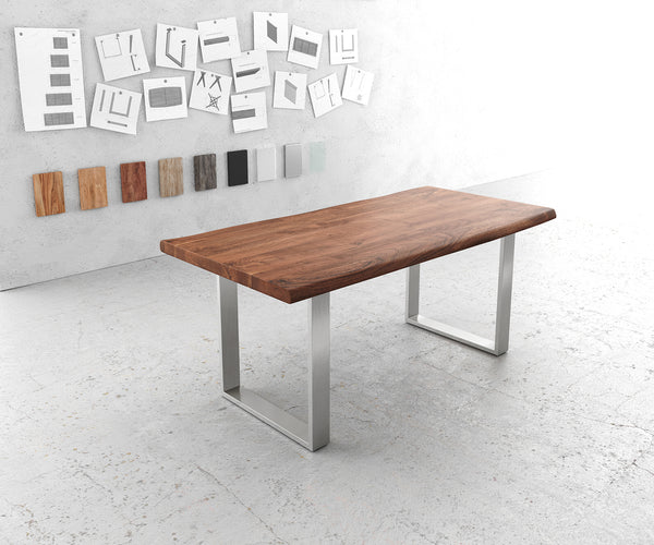 Dining Table Olympus Live Edge Acacia Wood Brown Square Frame Slim Steel 140-300cm