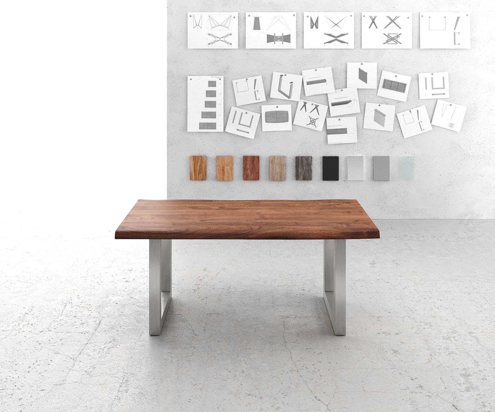 Dining Table Olympus Live Edge 180cm Acacia Wood Brown Square Frame Steel 55mm Top